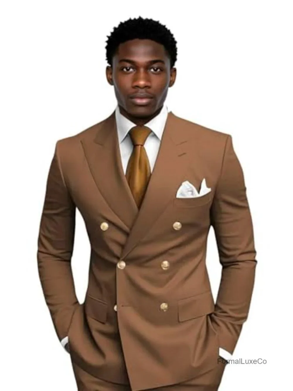 Men's 2 Piece Slim Fit Double Breasted Suit Set Formal Wedding Tuxedo Jacket &